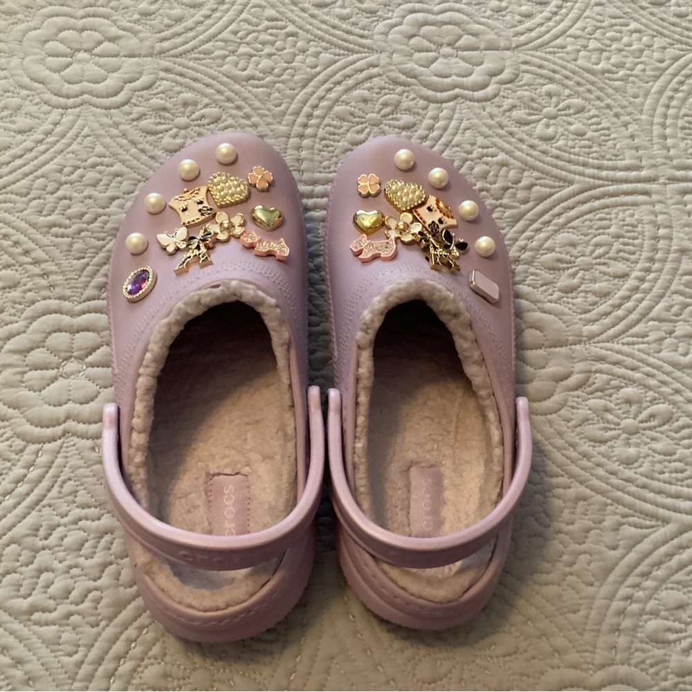 Womens Lavender CROCS with hand selected Charms. NWOT. Smoke and pet free home